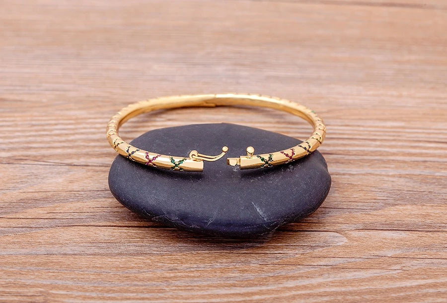 "Luxury CZ Gold Plated Bangle – Stackable Women’s Bracelet