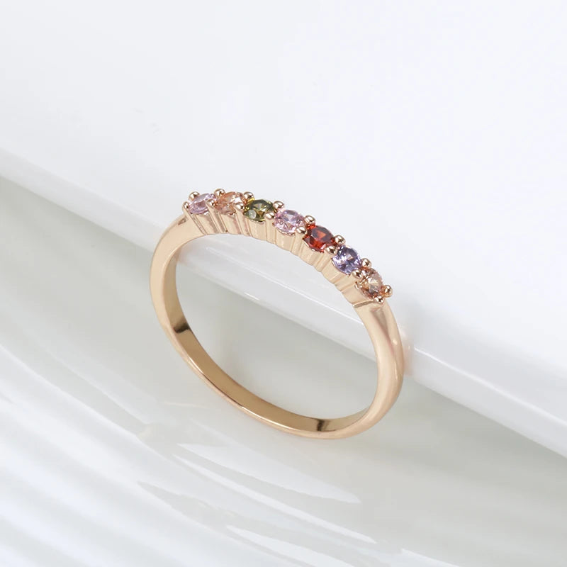 “Kinel 585 Rose Gold Rainbow Zircon Ring