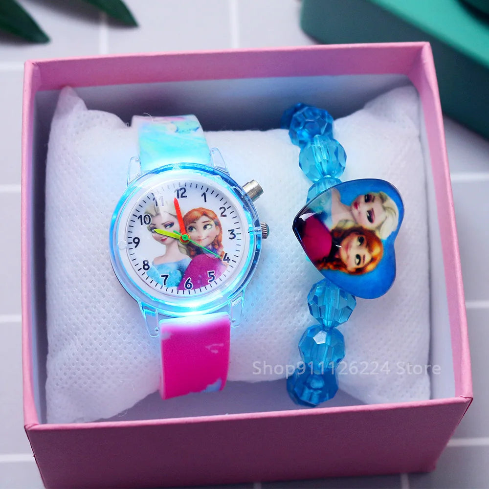 Kids Fashion Elsa Cartoon Light-Up Watch with Bracelet