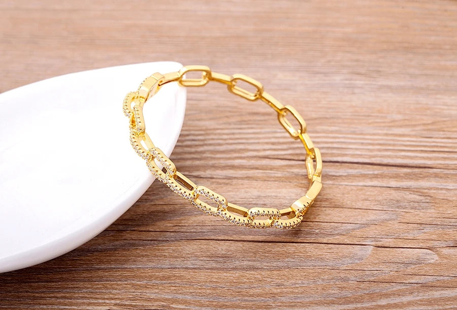"Luxury CZ Gold Plated Bangle – Stackable Women’s Bracelet