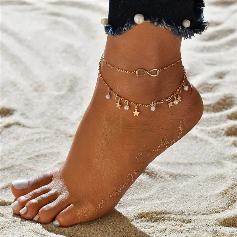 3PCS Gold Simple Chain Anklet Set, Beach Jewelry