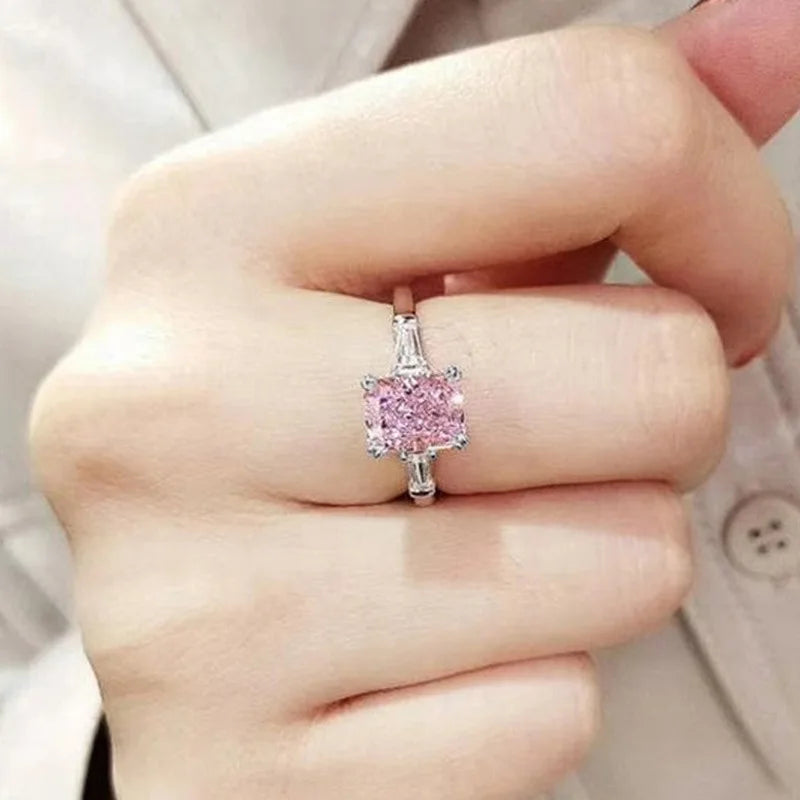 Square Pink CZ 925 Silver Wedding Ring          Chiedi a ChatGPT
