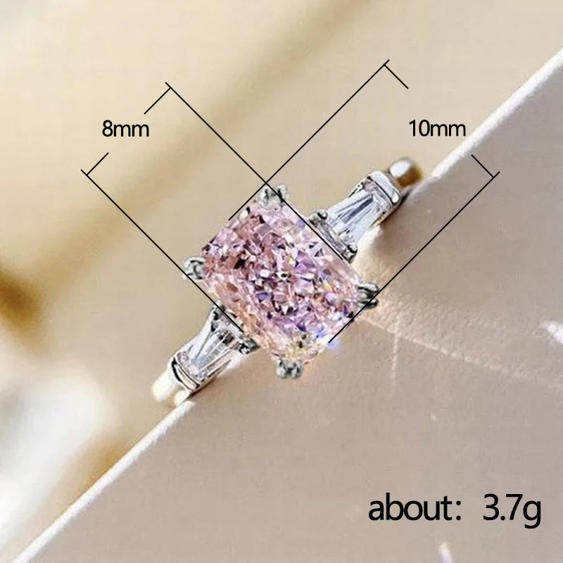 Square Pink CZ 925 Silver Wedding Ring          Chiedi a ChatGPT