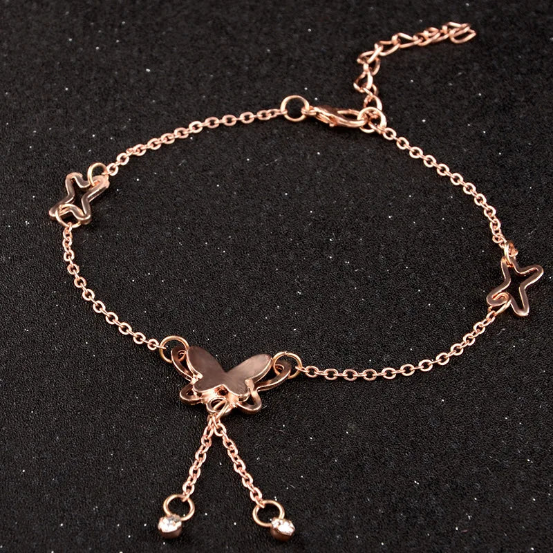 Butterfly Pendant Anklet, Gold & Silver