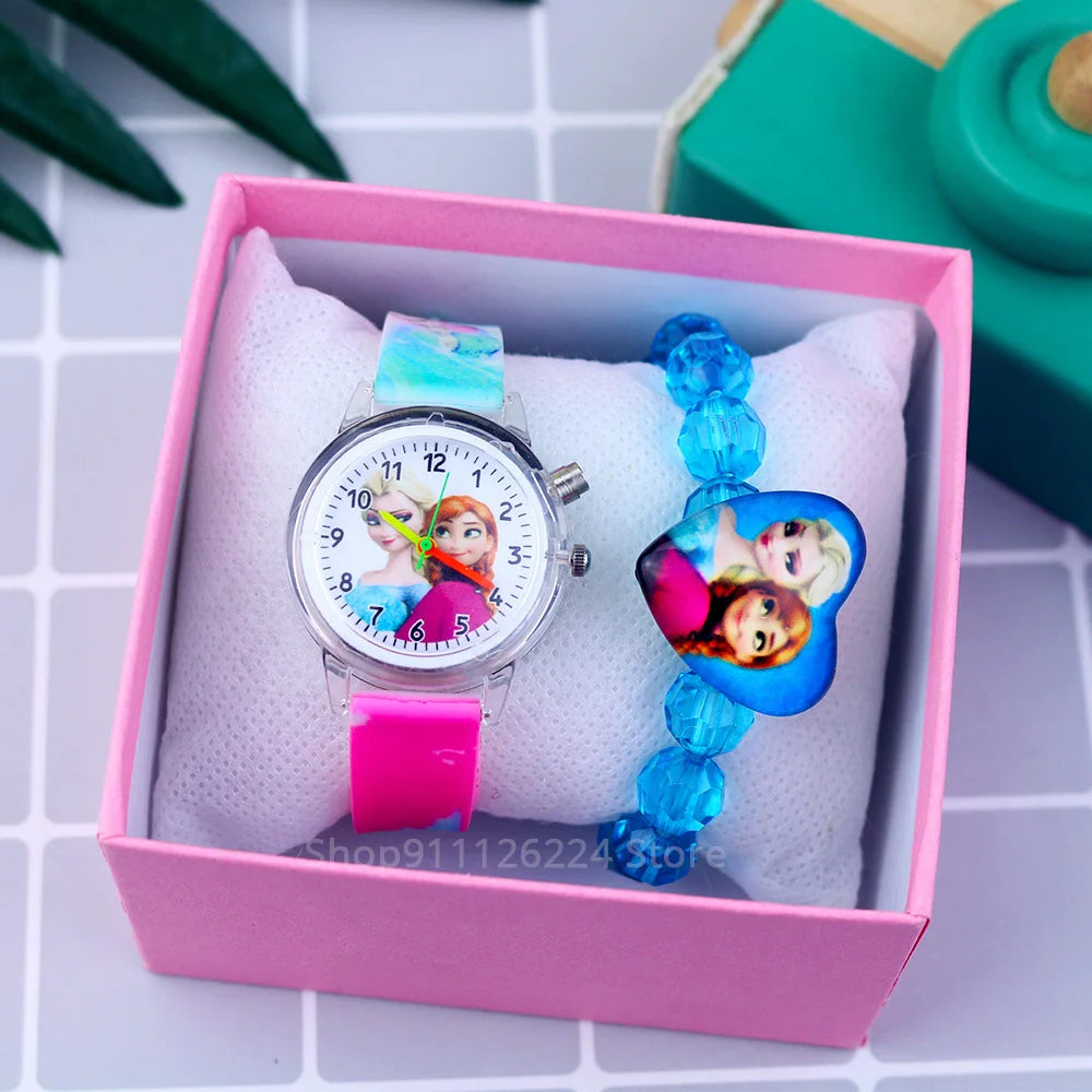 Kids Fashion Elsa Cartoon Light-Up Watch with Bracelet