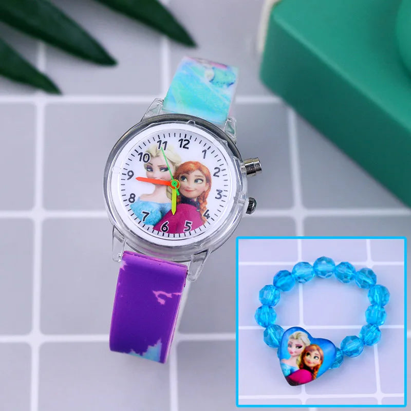 Kids Fashion Elsa Cartoon Light-Up Watch with Bracelet