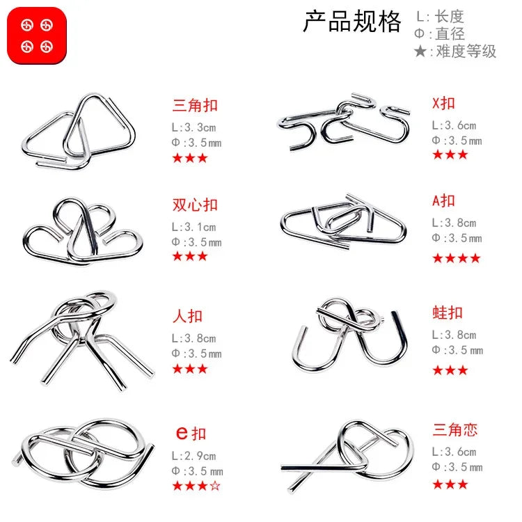 8Pcs Metal Montessori Puzzle Set – Brain Teasers for Kids & Adults