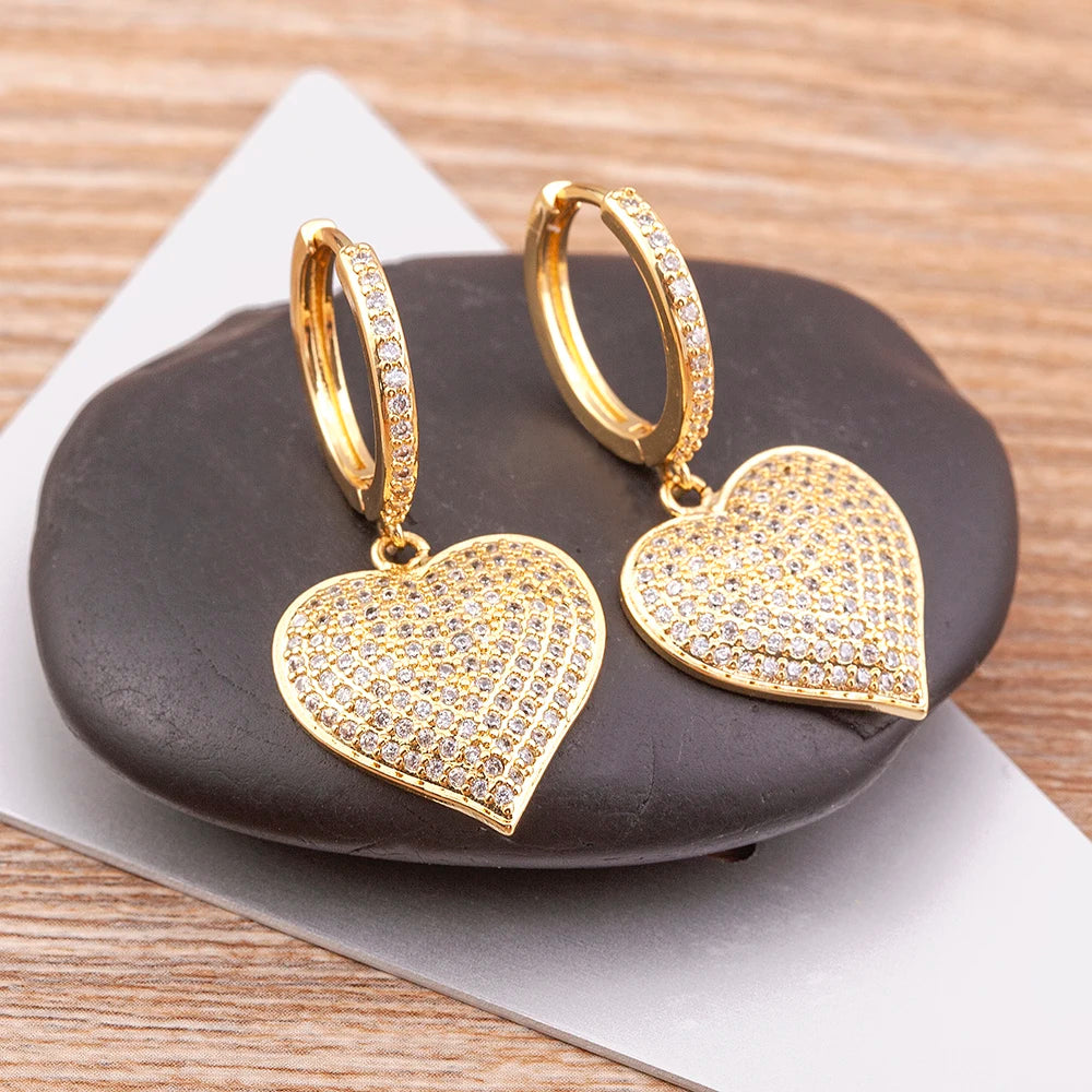 "Gold Heart Drop Earrings – Cubic Zirconia Jewelry Gift