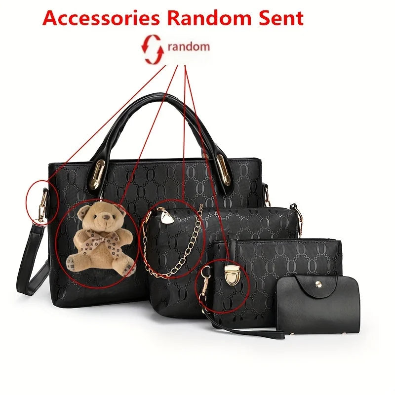 4pcs Geometric Pattern Tote & Crossbody Set