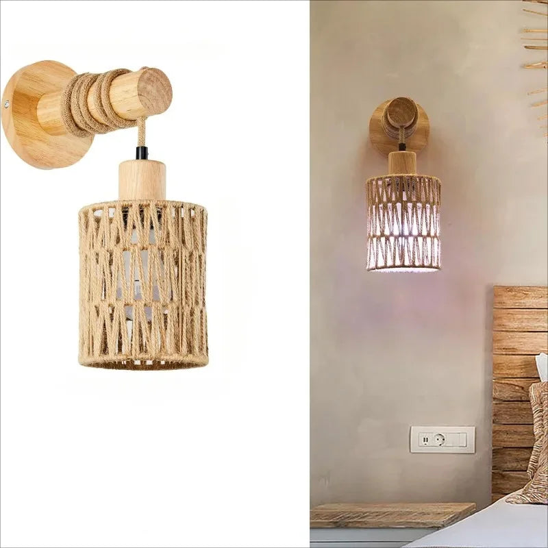 Cylindrical Wall Lamp with Natural Hemp Rope Accent