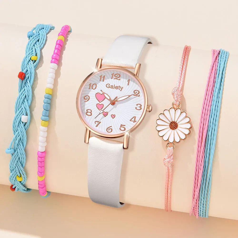 5PCS Gaiety Women's Heart Watch Set