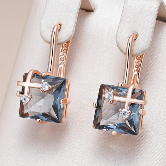 585 Rose Gold Grey Zircon Drop Earrings”