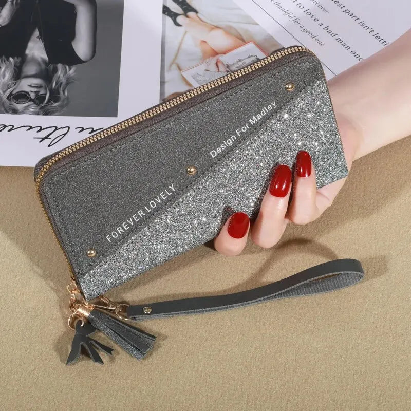 KISMIS Long Women’s Zipper Wallet with Tassel & Rivets.