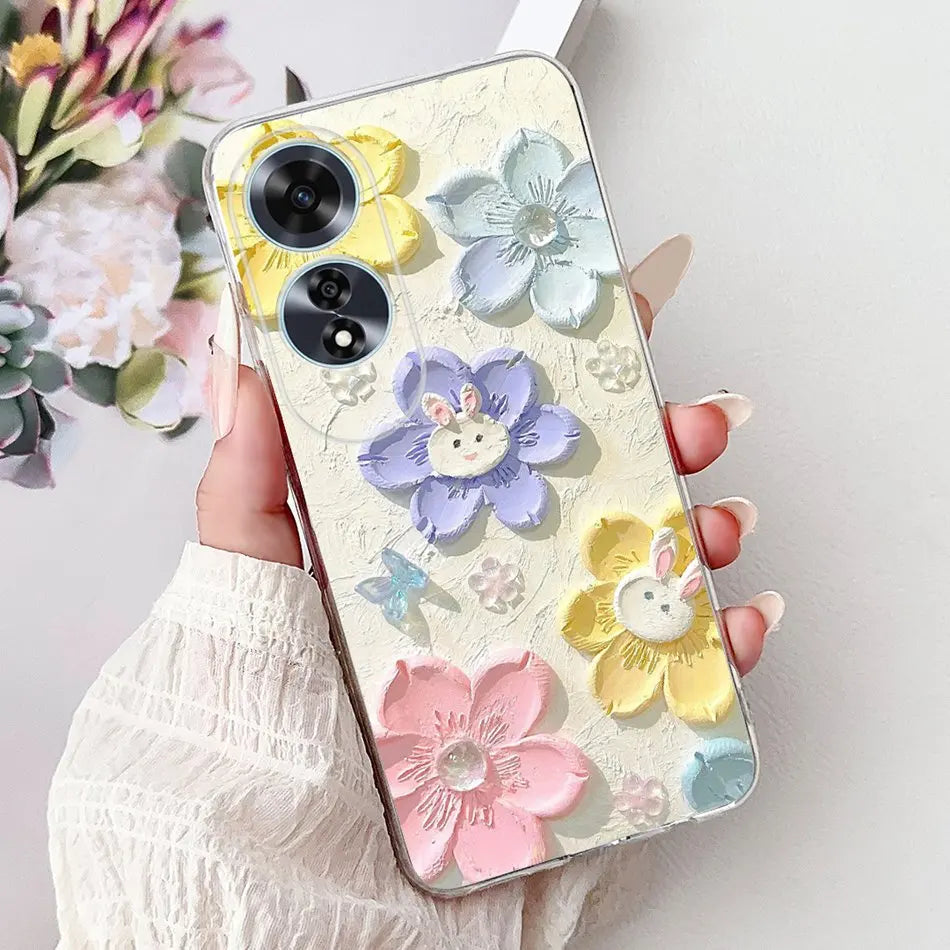Elegant Floral Cat TPU Cover – OPPO A60