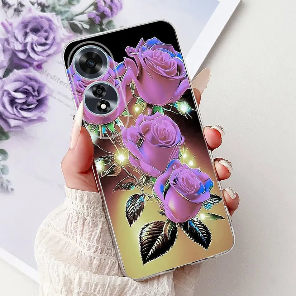 Elegant Floral Cat TPU Cover – OPPO A60