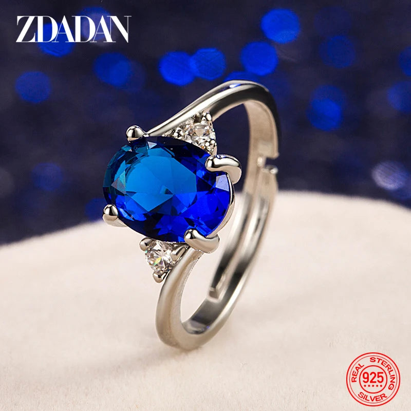 ZDADAN 925 Sterling Silver Round Crystal Ring