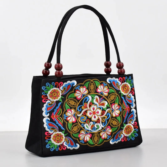 Floral Embroidered Canvas Handbag