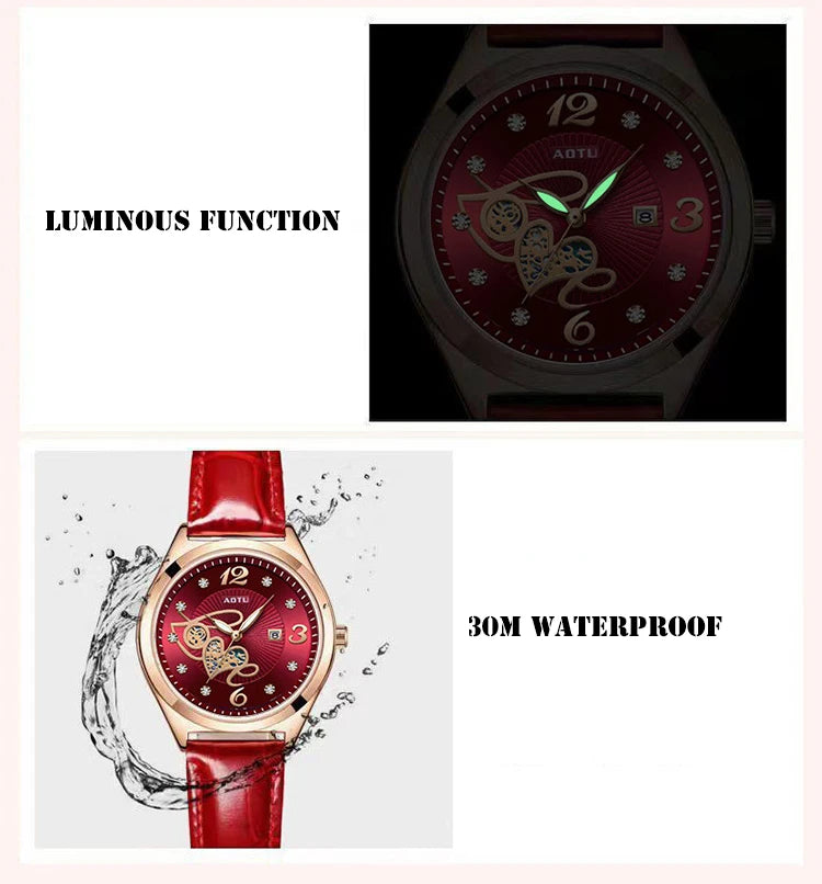UTHAI Women's Red Leather Quartz Watch
