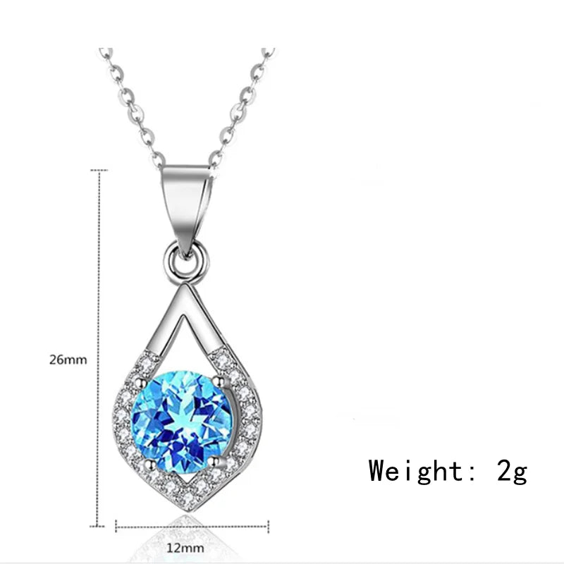 925 Silver Blue Zircon Necklace & Earring Set