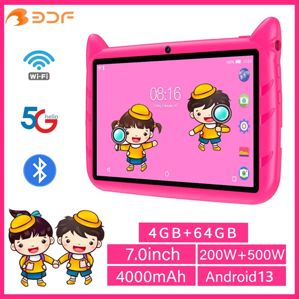 BDF 7" Kids Tablet – Android 13, Dual Camera, 5G WiFi