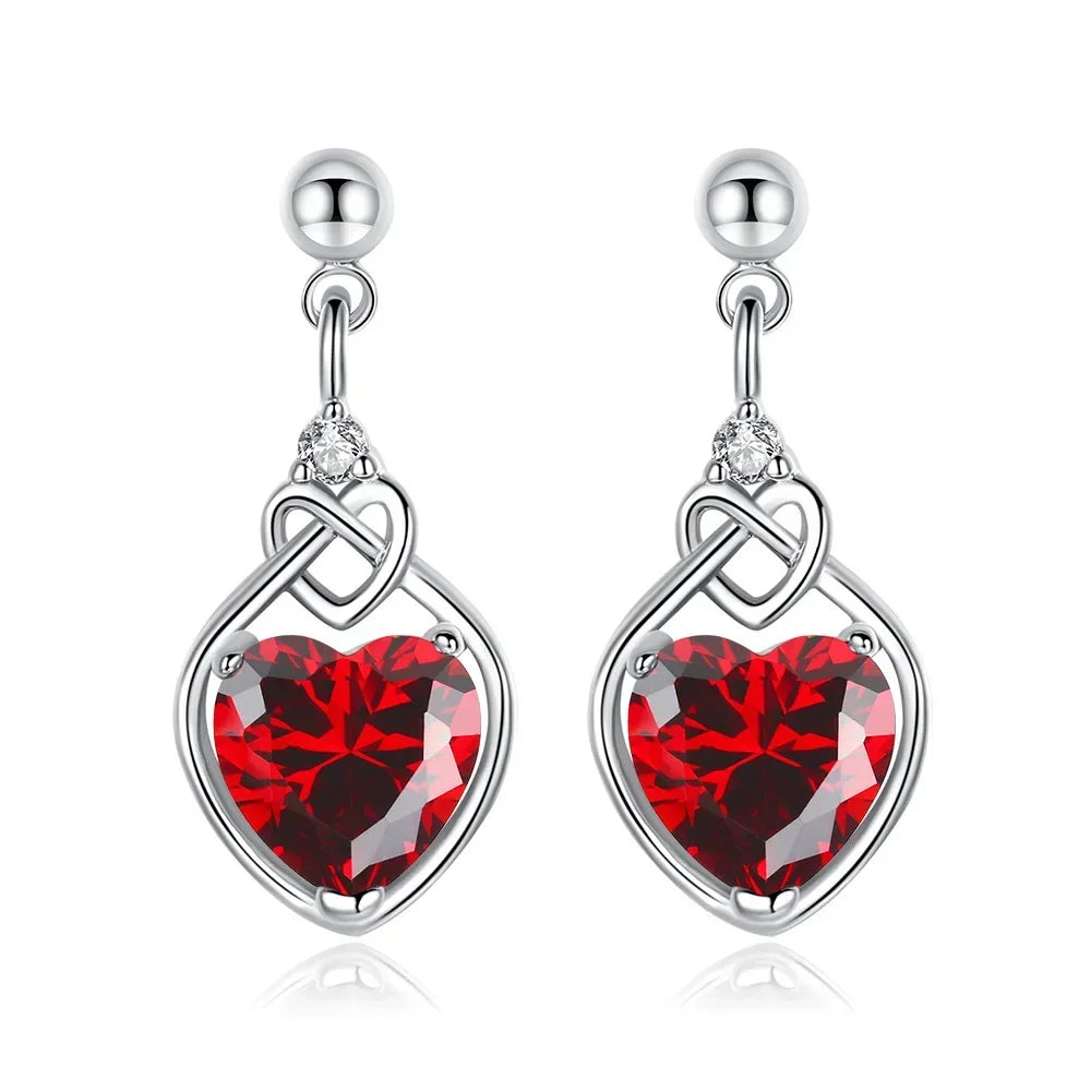 925 Silver Red Heart Zircon Jewelry Se