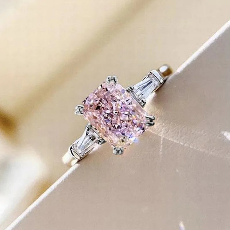 Square Pink CZ 925 Silver Wedding Ring          Chiedi a ChatGPT