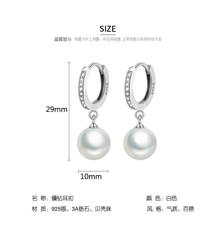 Classic 925 Sterling Silver Pearl Earrings