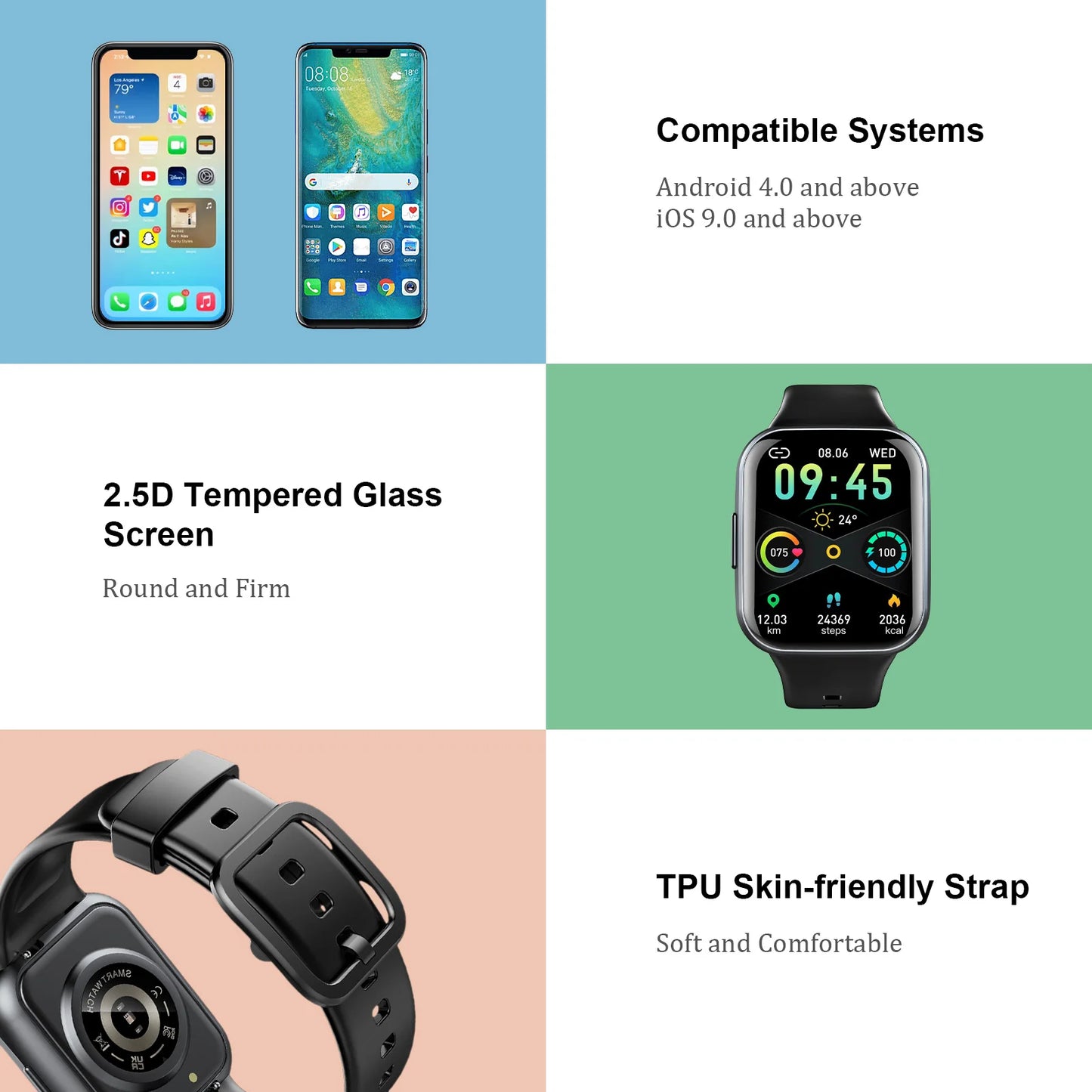 Nerunsa 1.69" HD Touch Fitness Smartwatch, 25 Sports Modes, Waterproof
