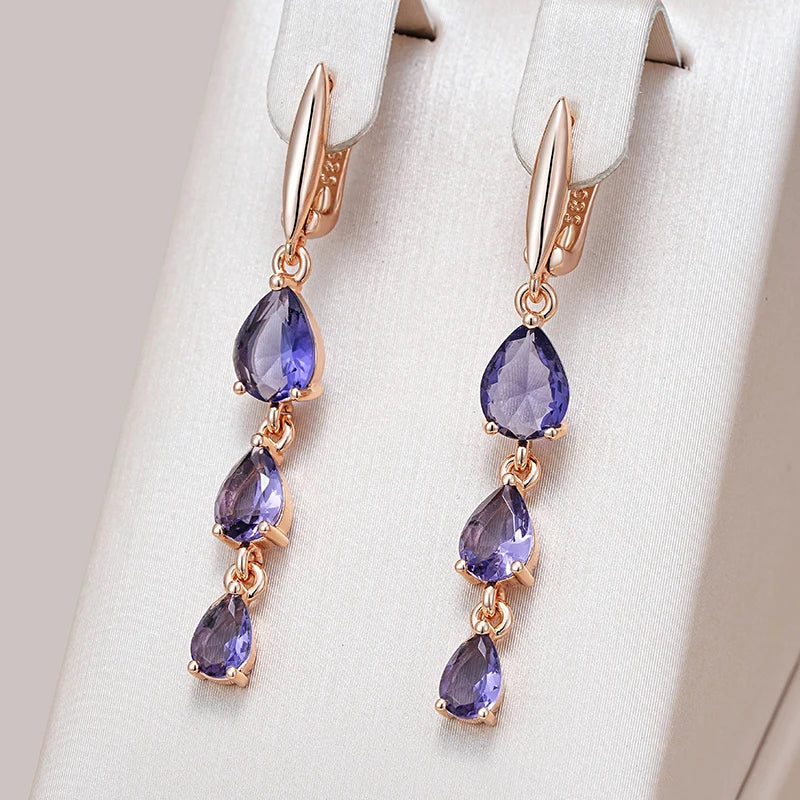 585 Rose Gold Purple Zircon Drop Earrings”