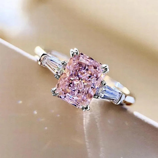 Square Pink CZ 925 Silver Wedding Ring          Chiedi a ChatGPT