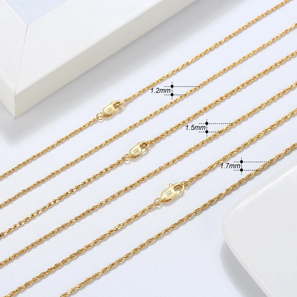 18K Gold 925 Silver Rope Chain Necklace