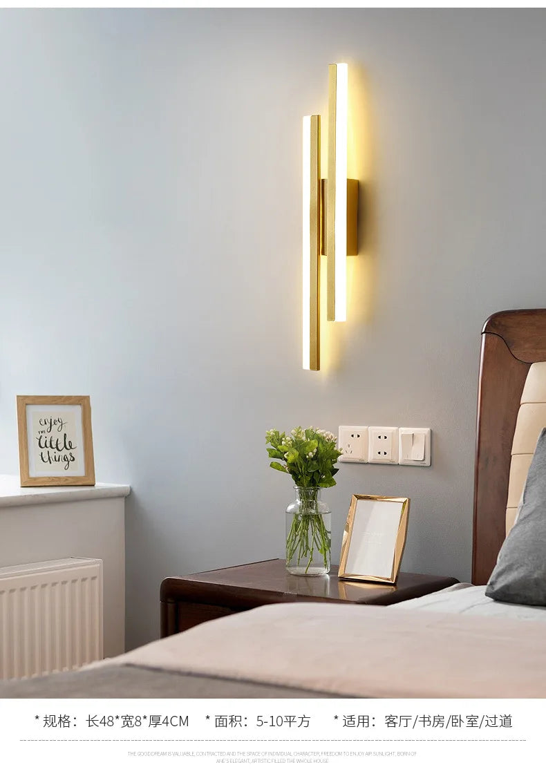 LED Bedroom Wall Lamp with Copper Line Pipe