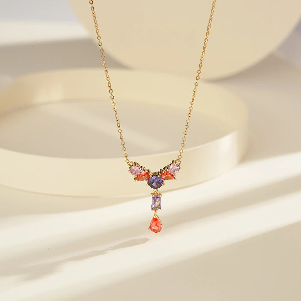 925 Silver Pink, Red & Purple Zirconia Necklace