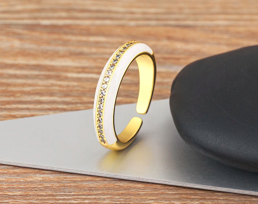 "Gold Plated Zircon C-Shape Ring – Adjustable Women’s Jewelry