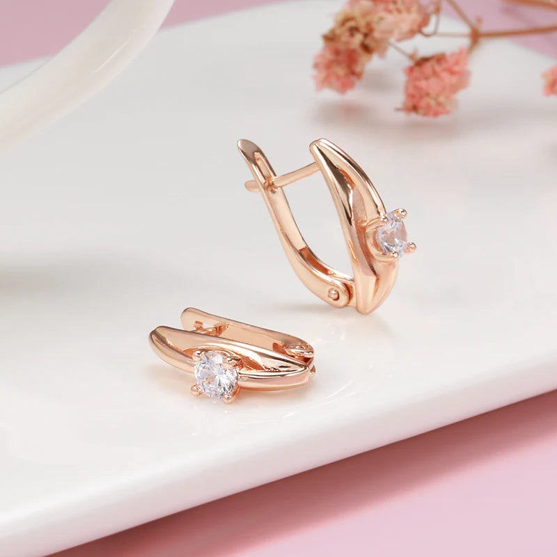 “585 Rose Gold White Zircon Drop Earrings”