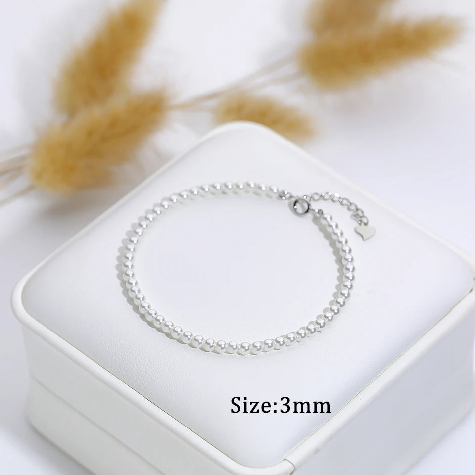 "925 Silver White Pearl Bracelet – 6mm Bead Bangle Gift.