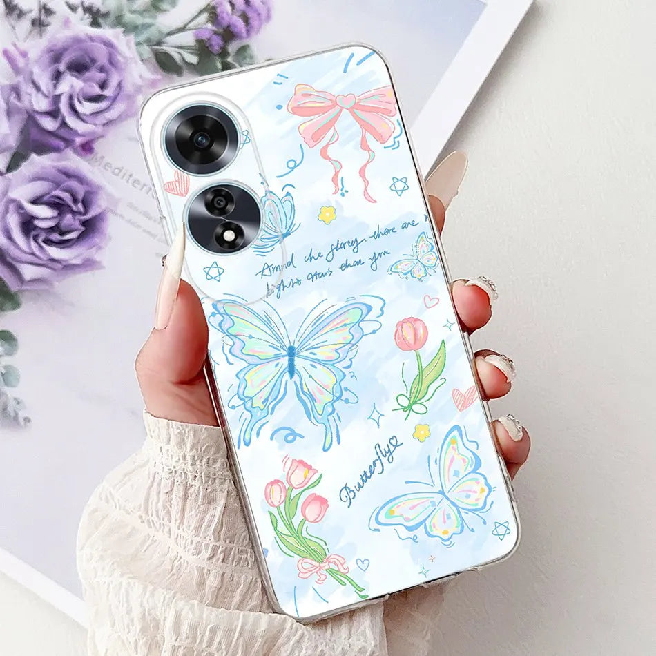 Elegant Floral Cat TPU Cover – OPPO A60