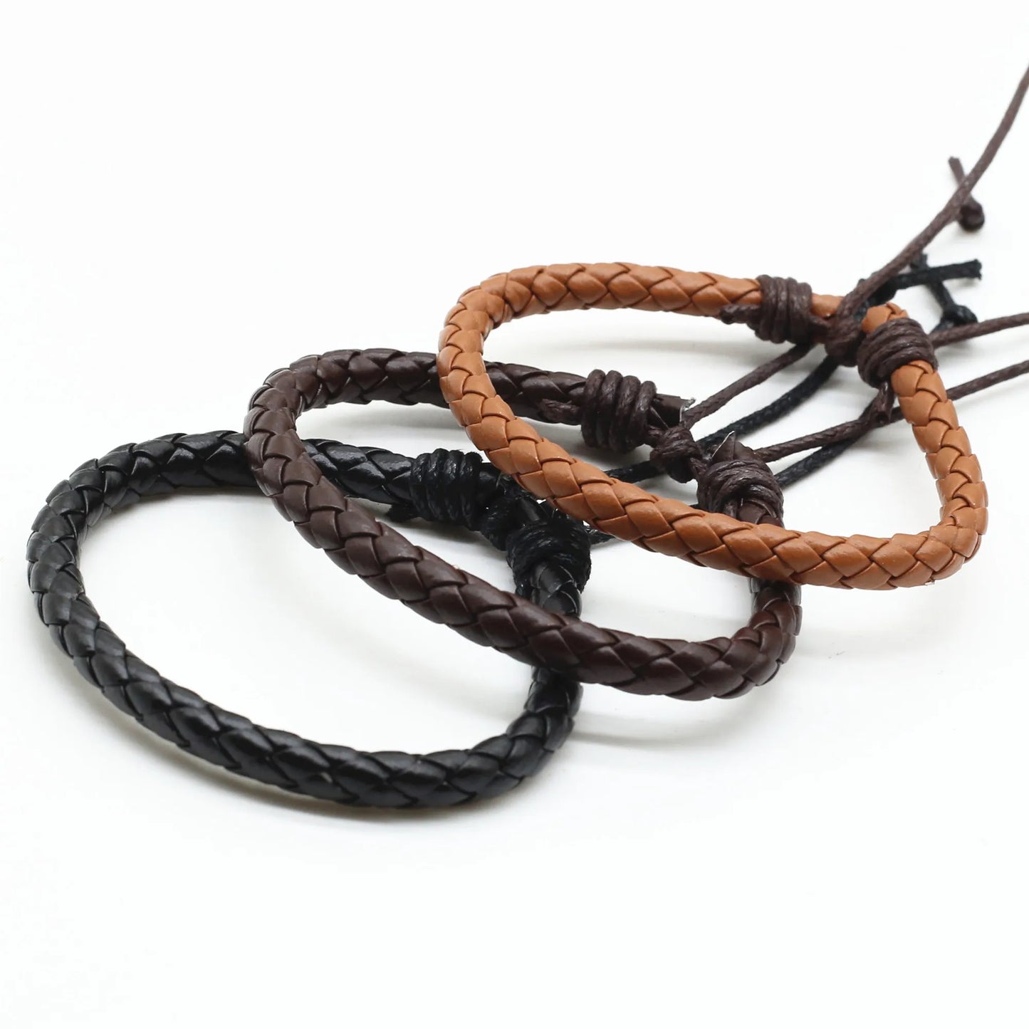 “Khaki Brown PU Leather Braided Bracelet”