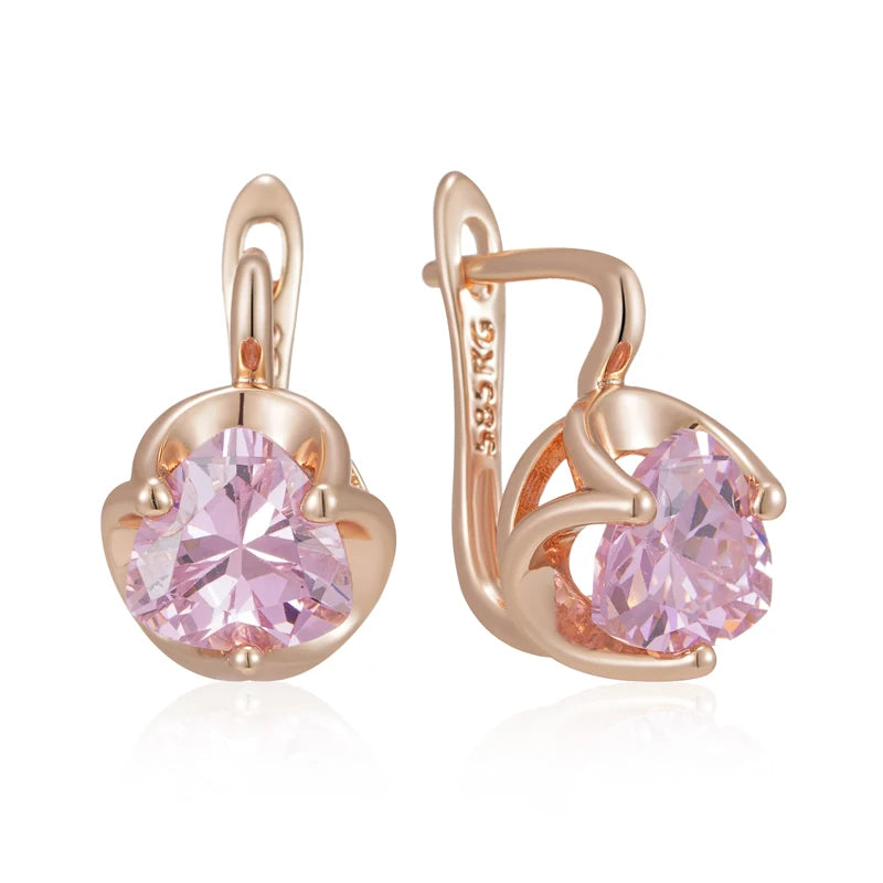 “585 Rose Gold Pink Zircon Earrings”