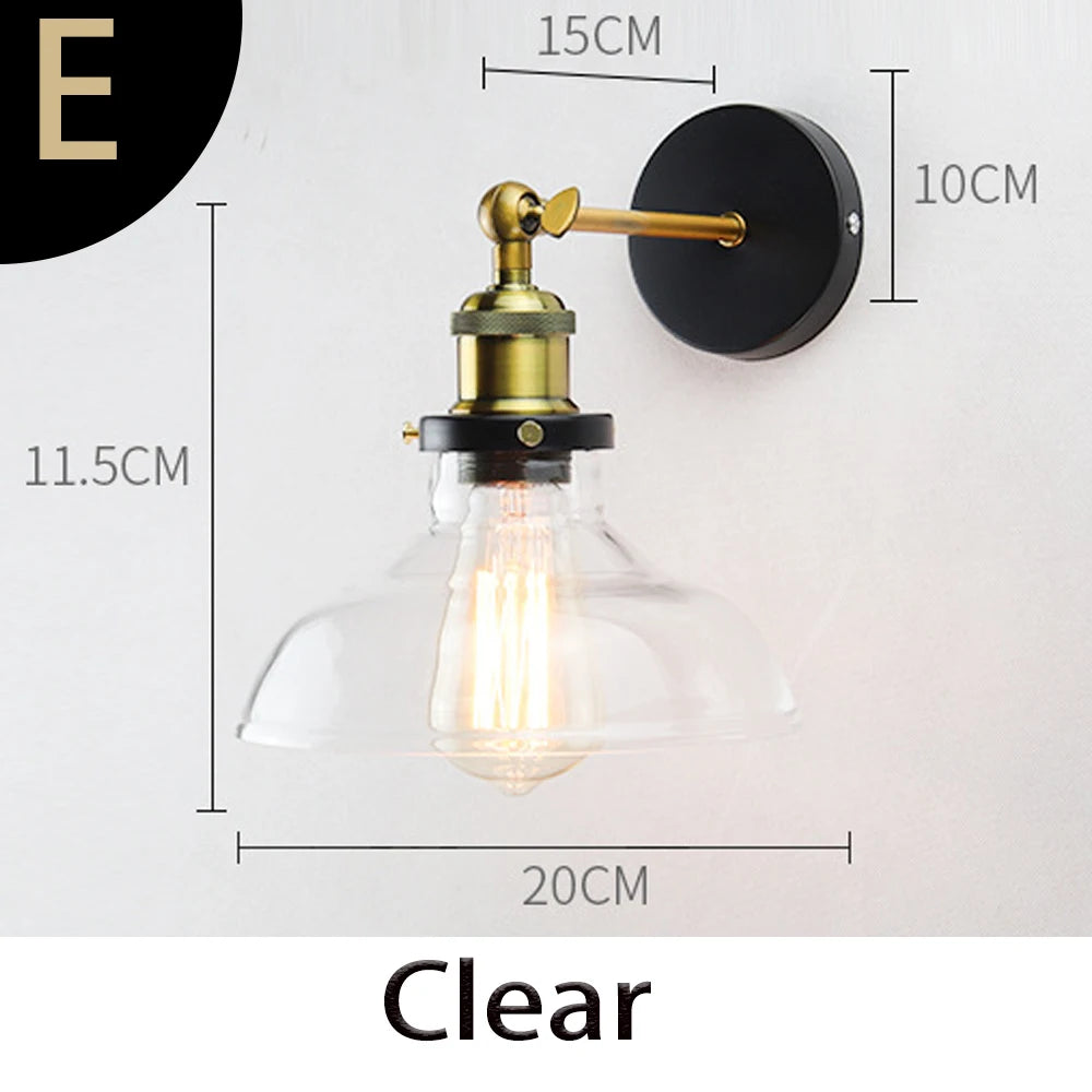 Retro Glass Wall Lamp with Vintage Metal Frame