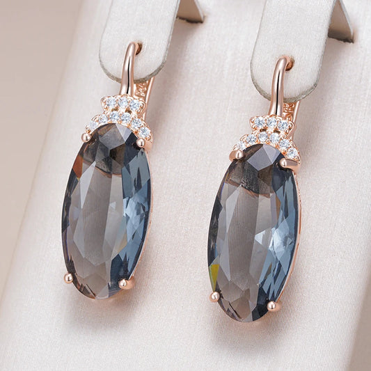 585 Rose Gold Grey Oval Zircon Earrings