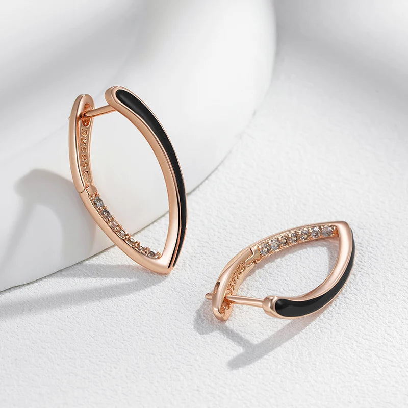 “585 Rose Gold Black Enamel Zircon Earrings”