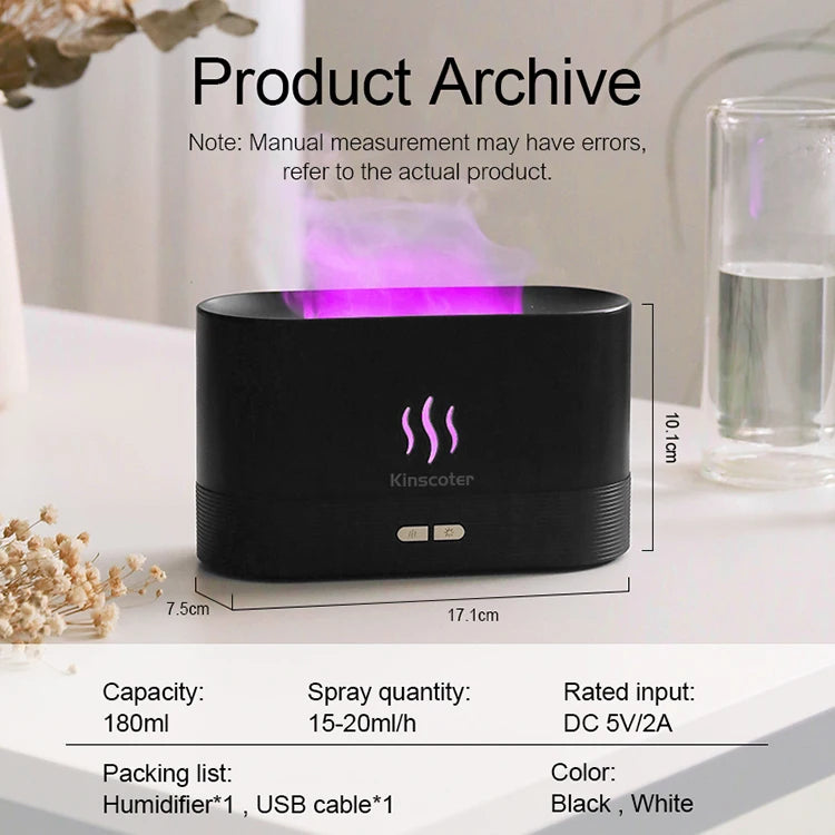Kinscoter Aroma Diffuser – Ultrasonic Cool Mist & Flame LED Lamp