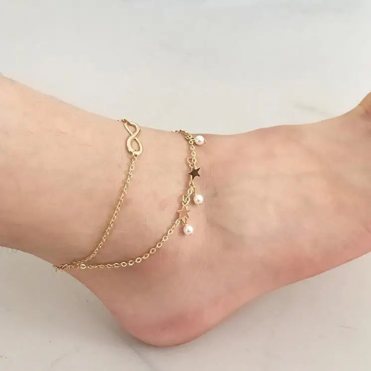 Butterfly Pendant Anklet, Gold & Silver