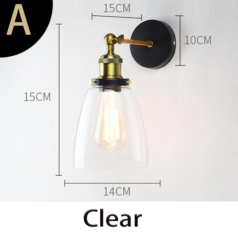 Retro Glass Wall Lamp with Vintage Metal Frame