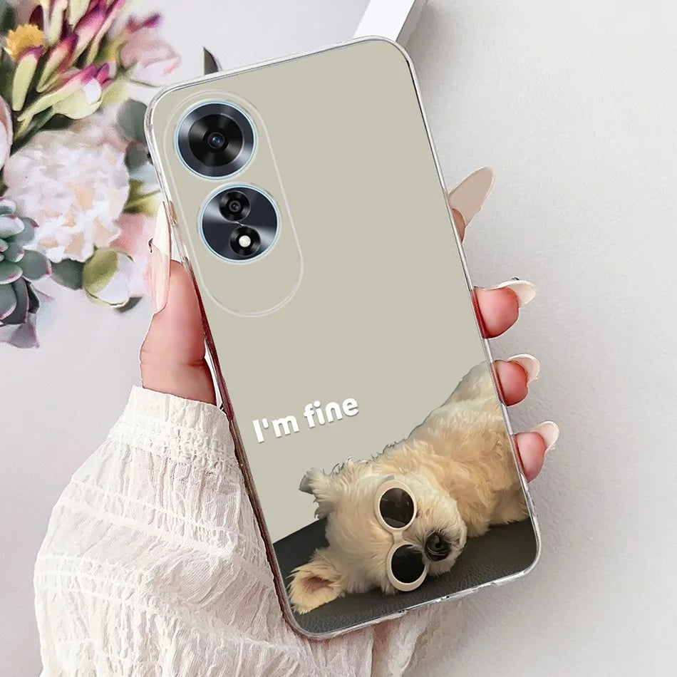 Elegant Floral Cat TPU Cover – OPPO A60