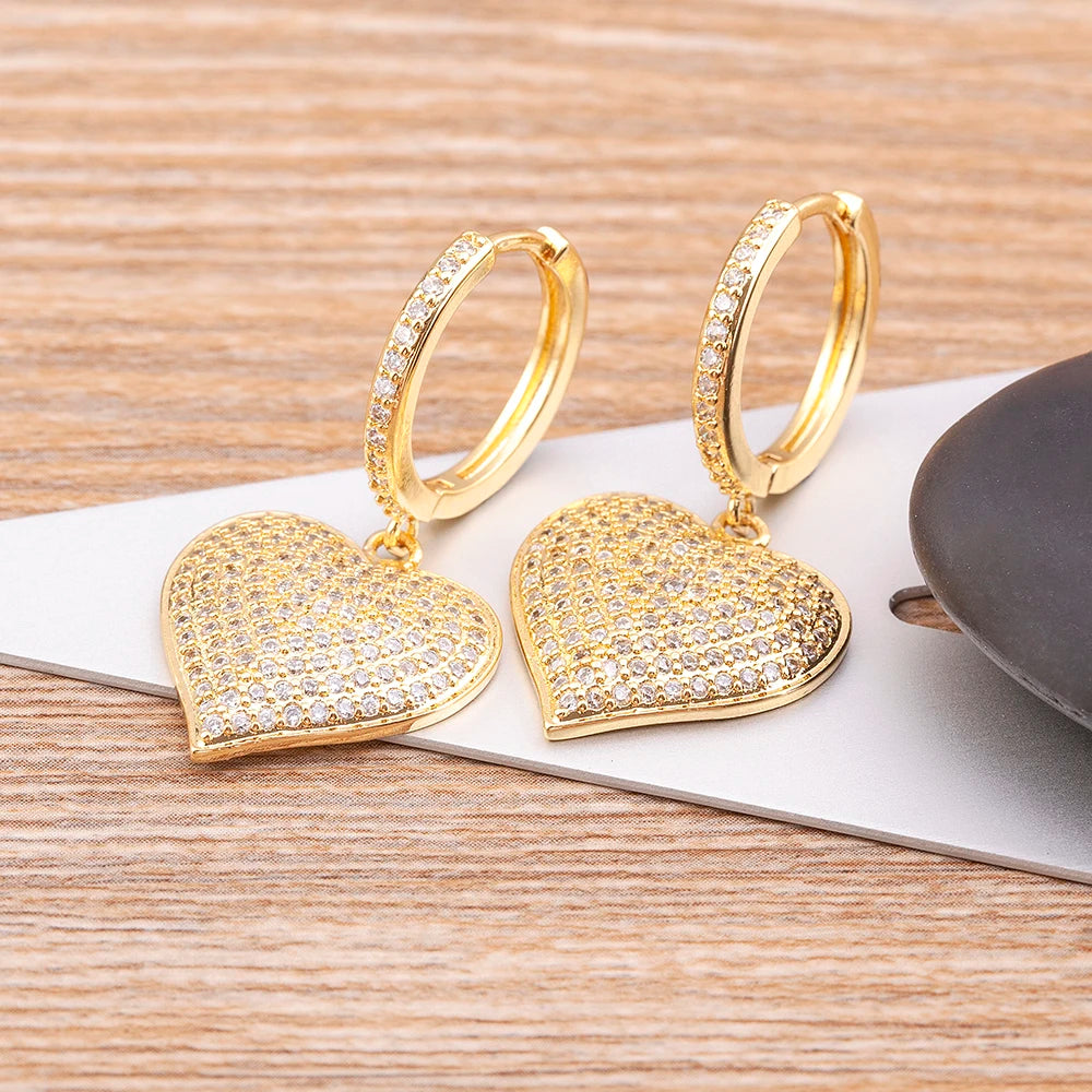 "Gold Heart Drop Earrings – Cubic Zirconia Jewelry Gift