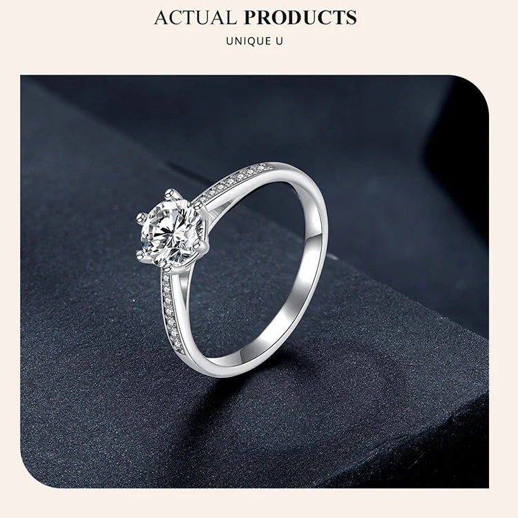 Bamoer Sterling Silver Moissanite Ring with Diamond Accents”