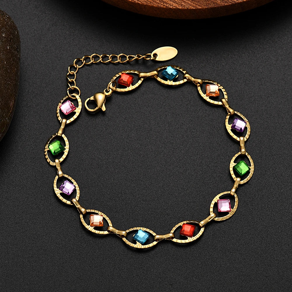 “18K Gold Sterling Silver Color Charm Bracelet 18+5CM”