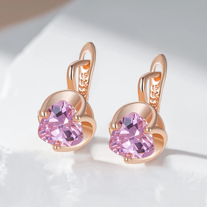 “585 Rose Gold Pink Zircon Earrings”